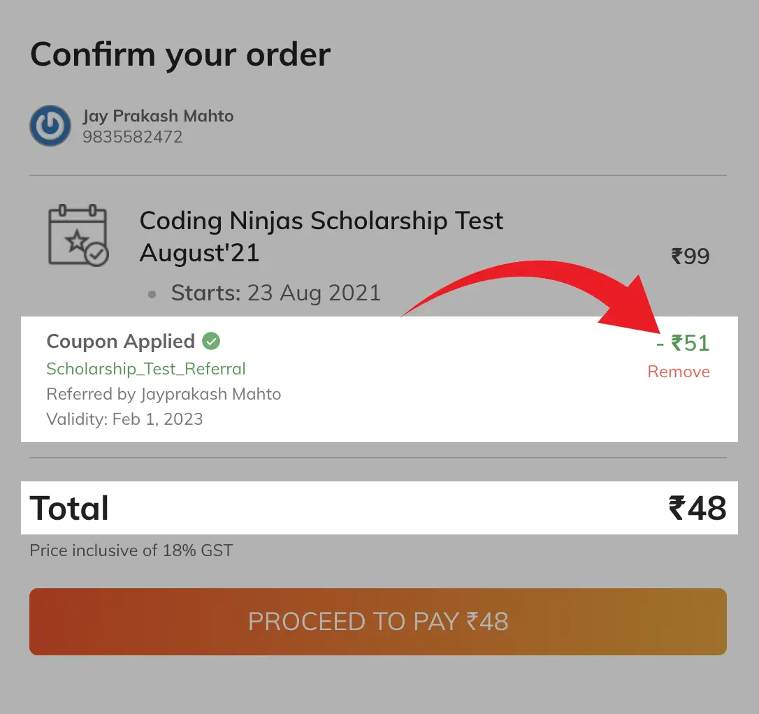 Scholarship Test Coupon Checkout