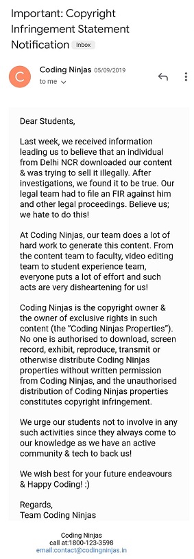 codign ninjas copywrite violation notification