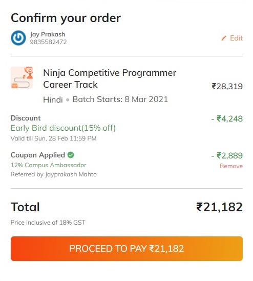 Coding Ninjas Career Track Competitive Programming Course